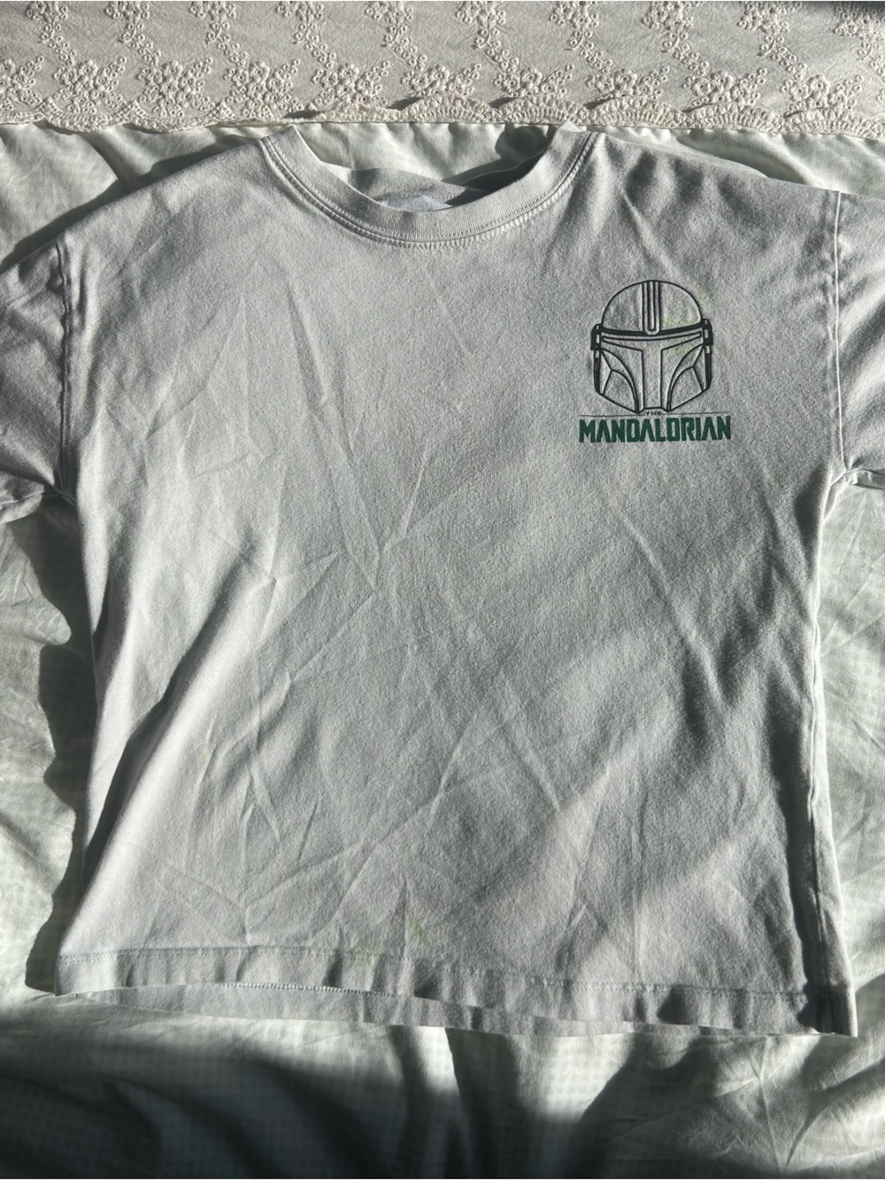 Zara White Short Sleeve Tee with Green Mandalorian Graphic